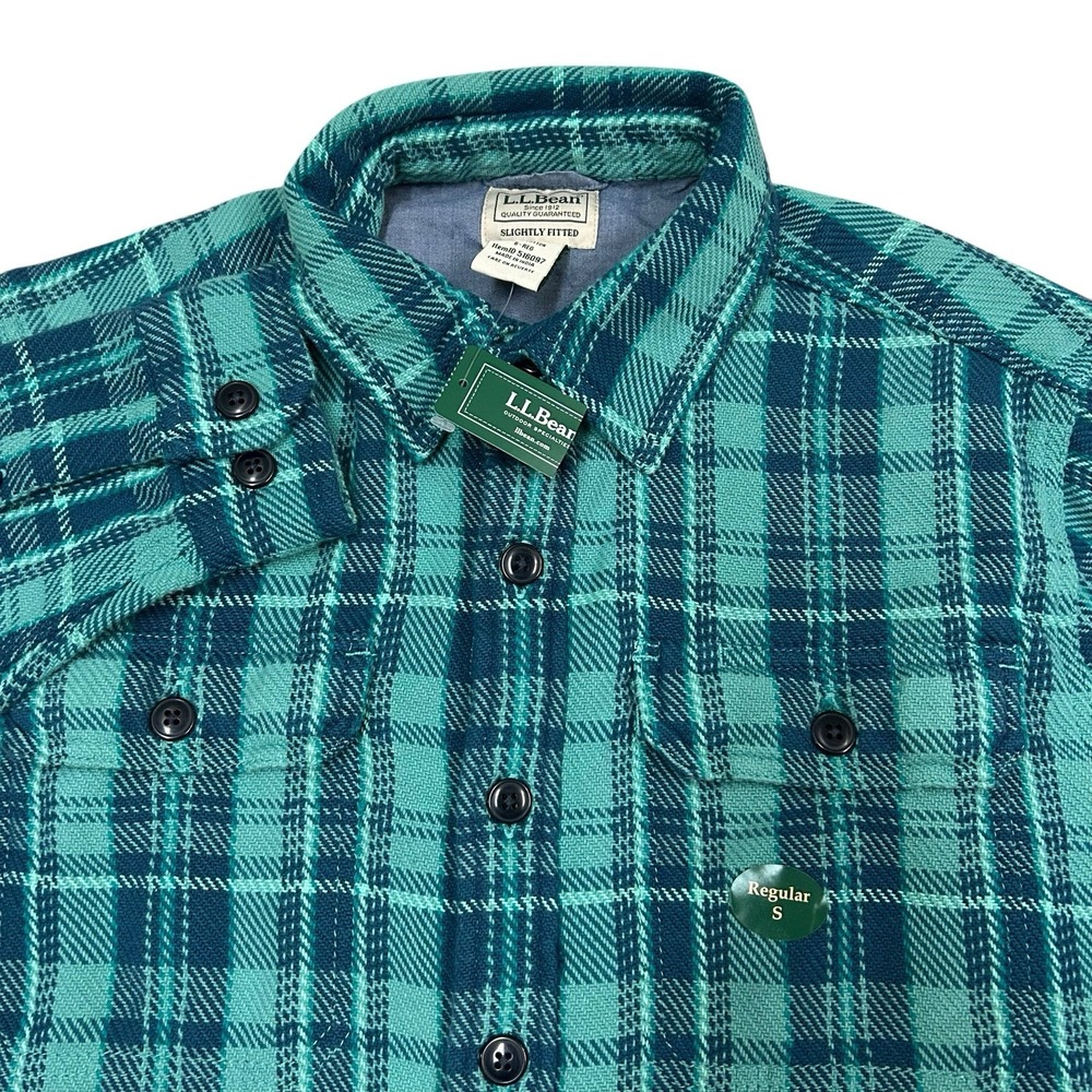 LL Bean Flannel Shirt Mens Small 1912 Overshirt Green Plaid Cotton New with Tags